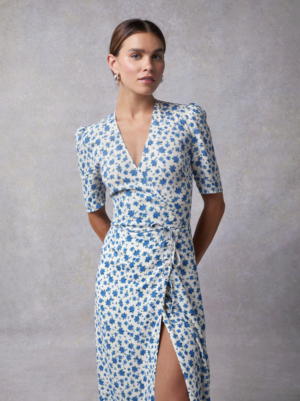 Mid-length wrap dress with floral print | Rouje