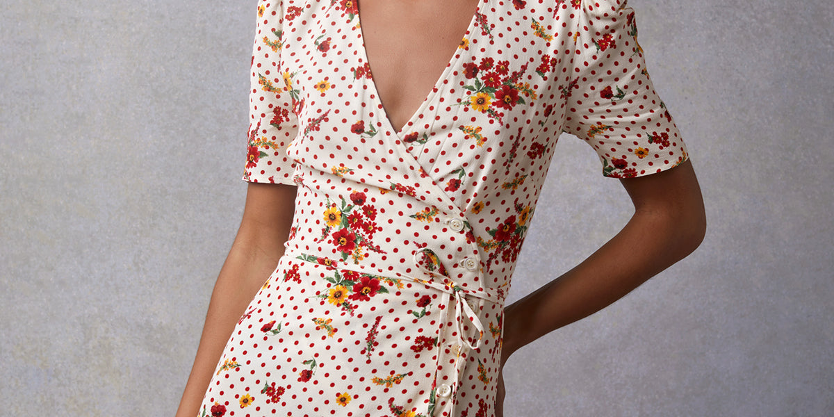 Ecru floral midi wrap dress | Rouje