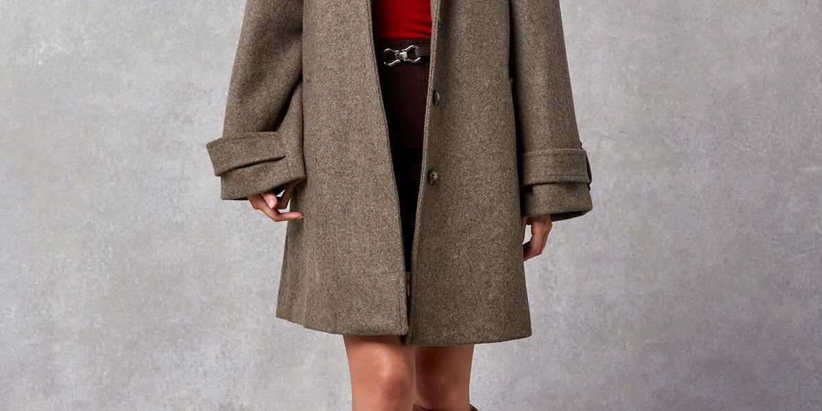 Manteau En Laine Chiné Vintage Années 1970 - Grand Modèle Marron Pour Femme, Très Bon état