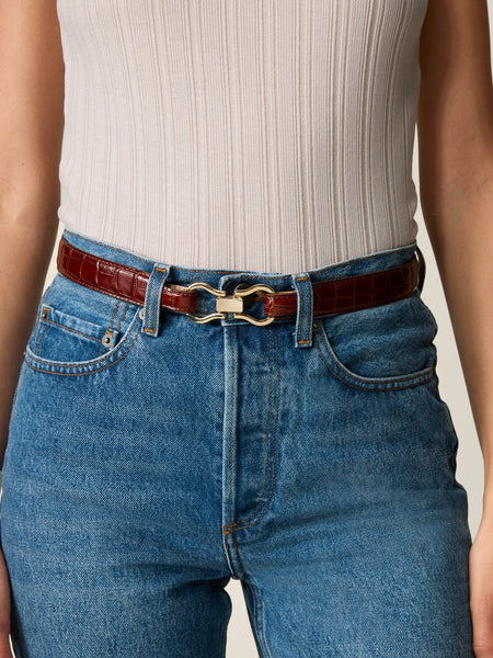 Crocodile-effect leather belt | Rouje