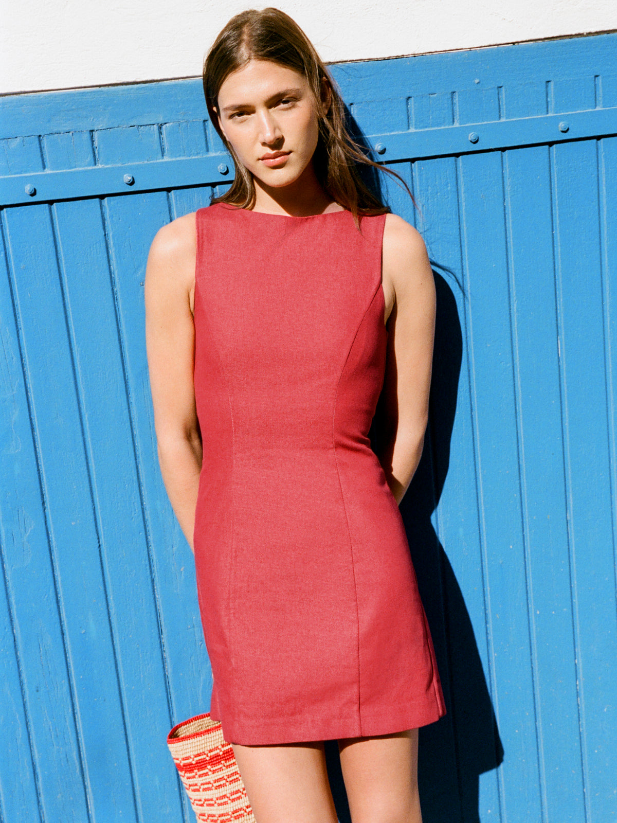 denim red dress Corbin Red Denim Halter Neck Mini Dress - US 18 main image 1