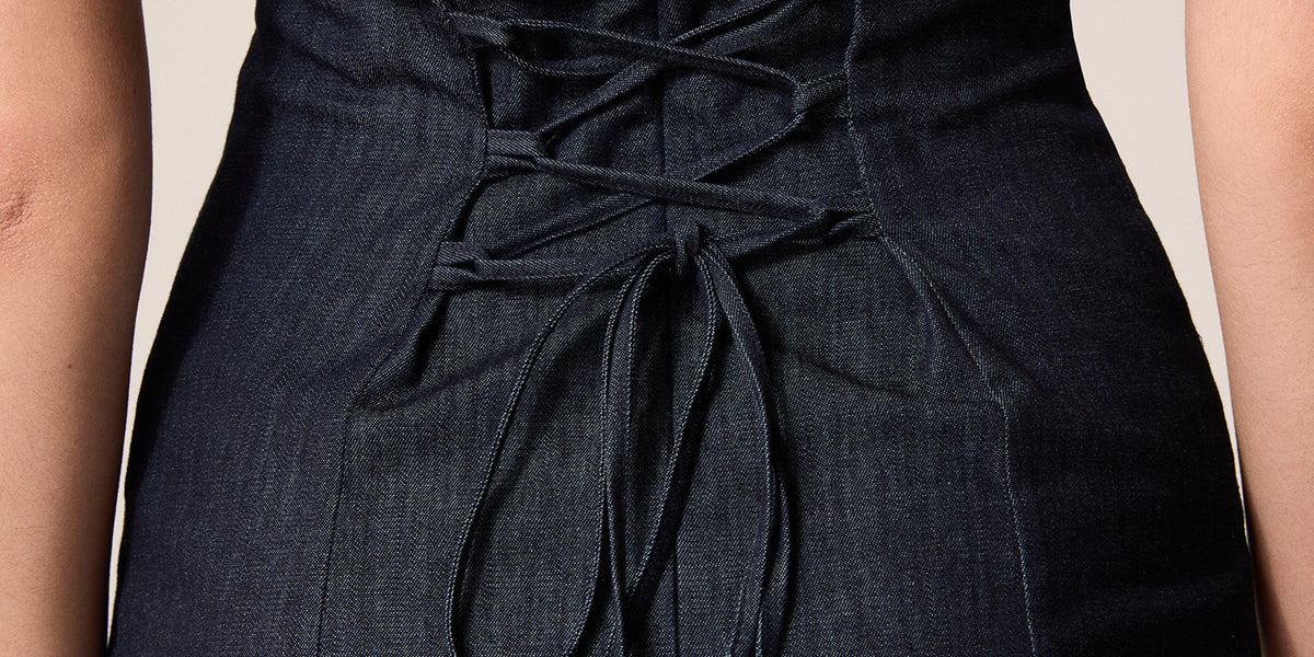 indigo & lace denim dress Lace Up Tunic Dress in Indigo Denim XS