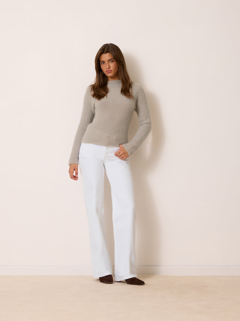 ALDERIC pearl grey round neck sweater, back view by Rouje