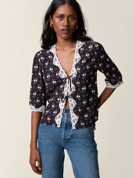 deres デレス　blooming embroidery blouse Delton Floral Lace Print Zipper Back Blouse | maurices