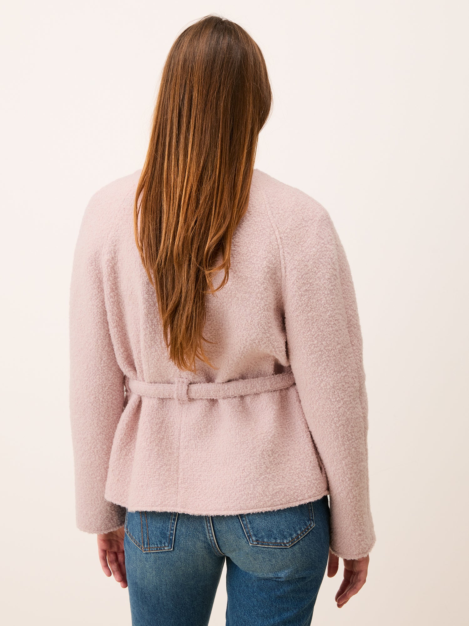 Pink bouclé wool belted short jacket – Andrea | Rouje