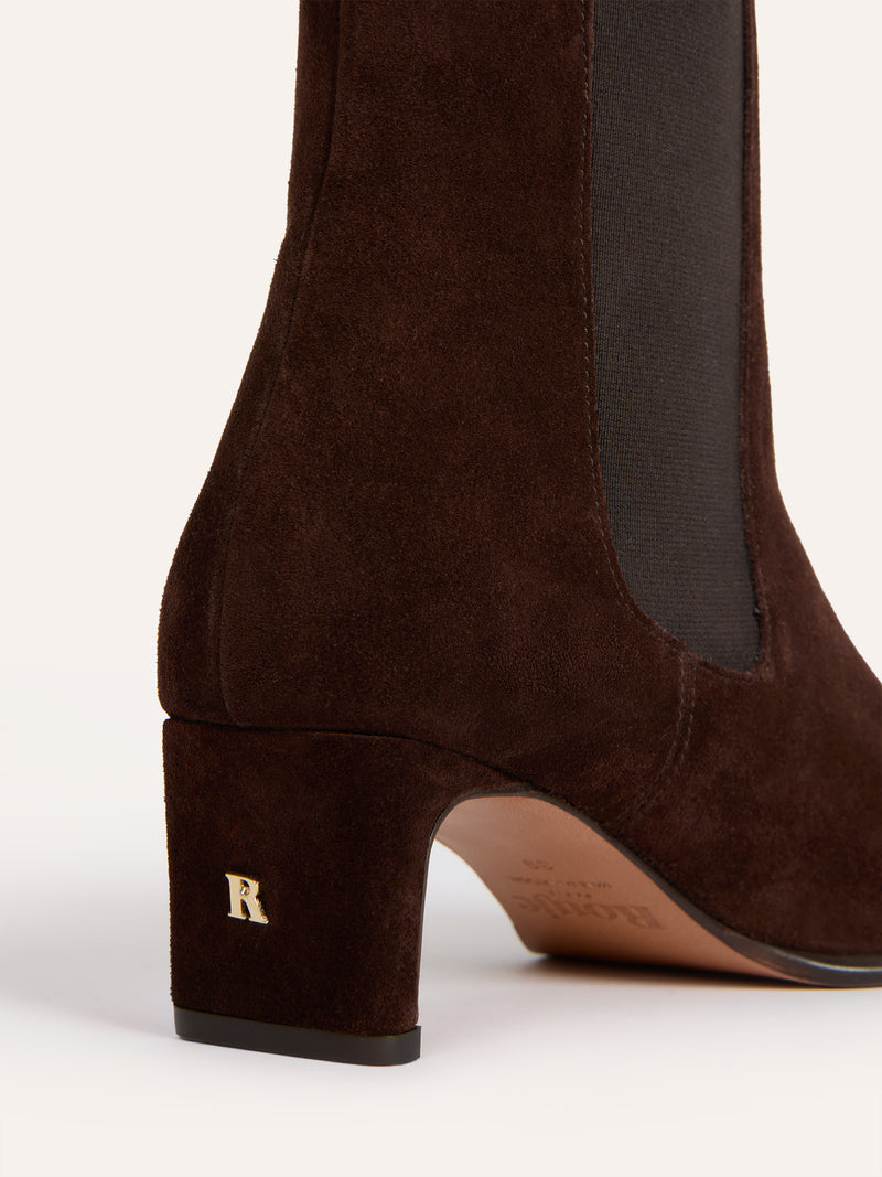 CHELSEA ebony suede ankle boots, side view by Rouje