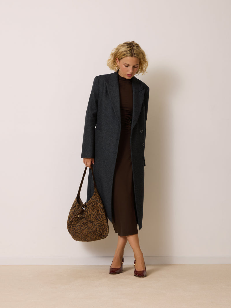 MARCELLO anthracite long wool coat, front view by Rouje