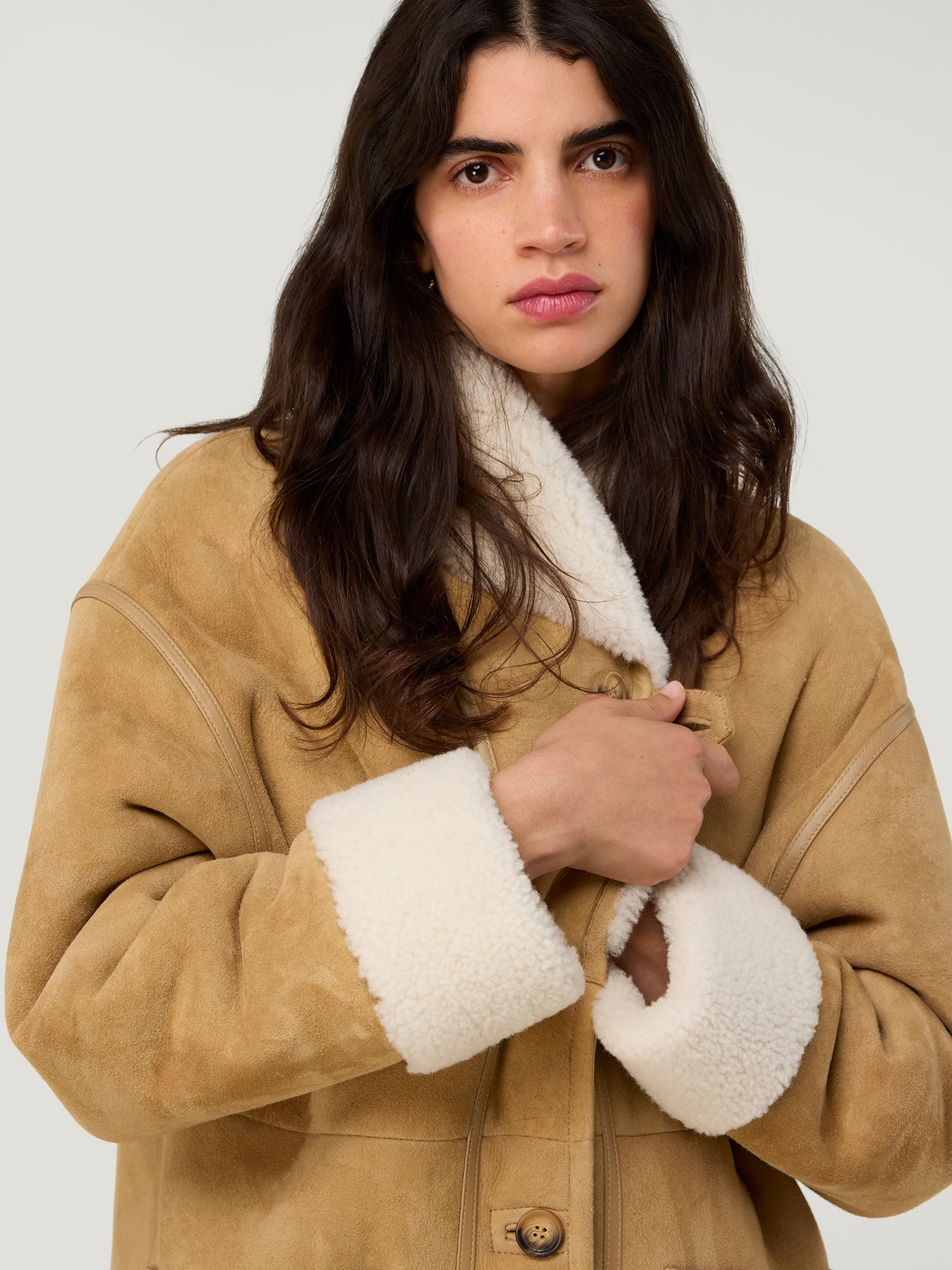 Manteau en peau lain?�e ?� c?�l ch?�le whisky | Rouje