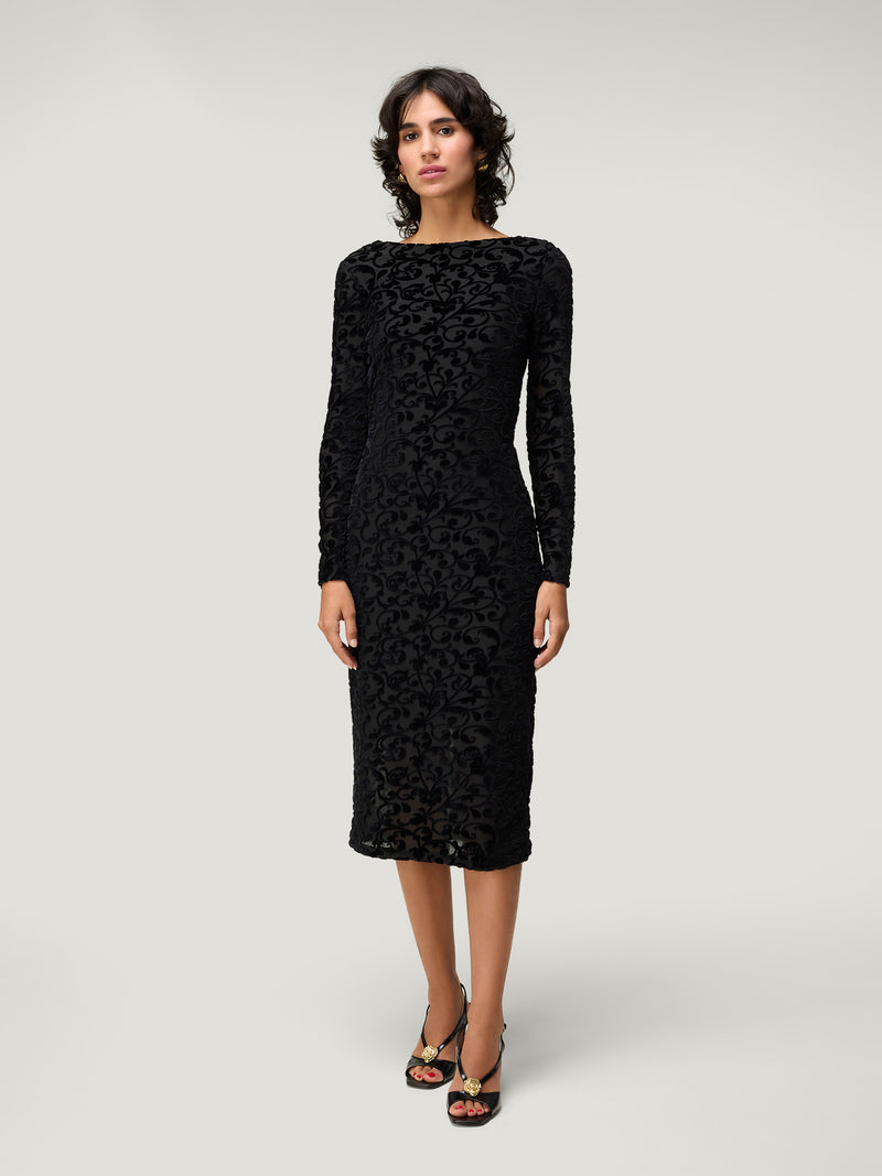 Long black velvet dress