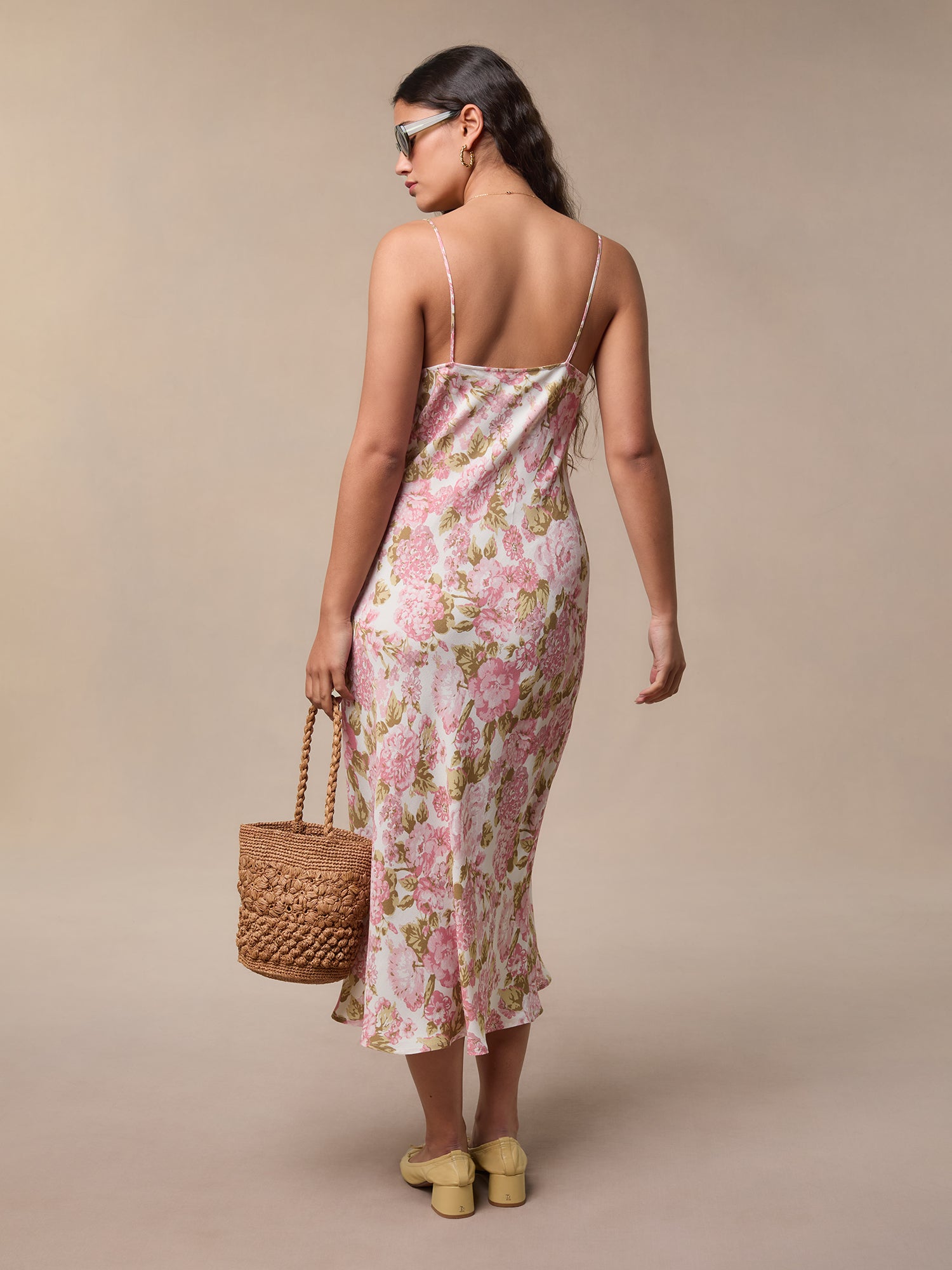Floral midi dress with a tie on the neckline Rouje