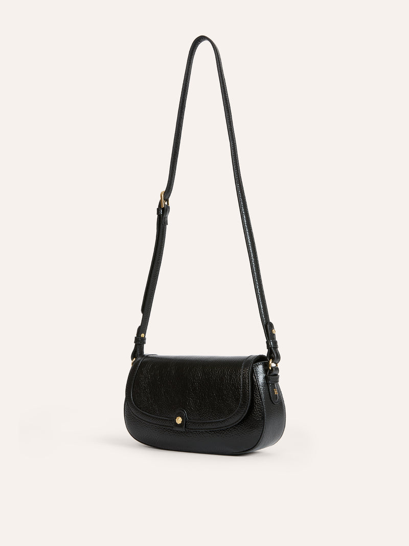 DARLING black leather bag, detail of closure by Rouje