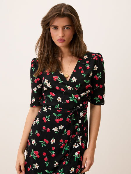 Rouje - GABINETTE Dress - Short Black printed wrap Dress - Black
