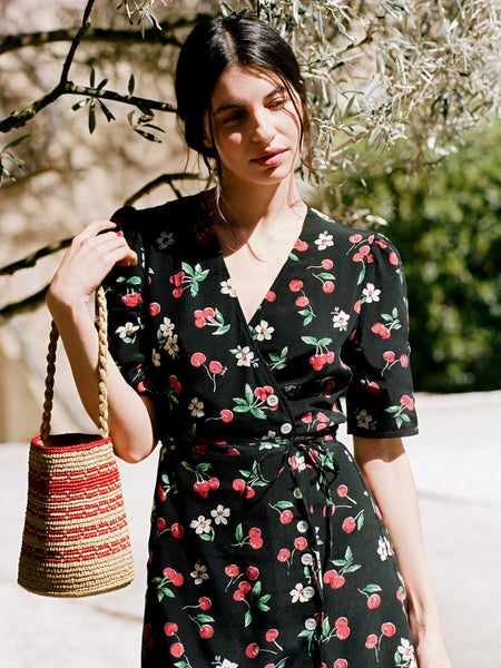 Black floral print short wrap dress Gabinette | Rouje Black floral print short wrap dress Gabinette | Rouje