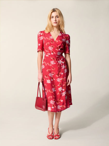 Rouje - GABIN dress - Red floral print midi wrap dress - Red