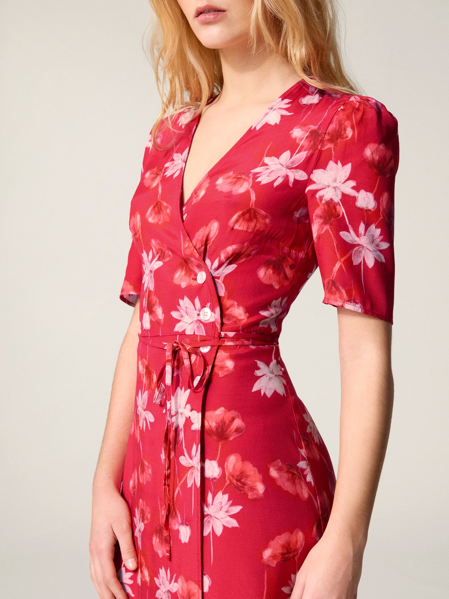 Rustic Rouge Dress Red floral print midi wrap dress | Rouje