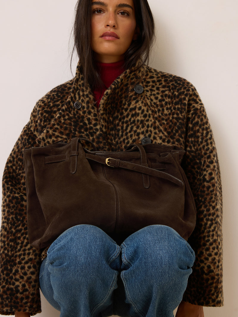 POETE ebony suede large bag, back view by Rouje