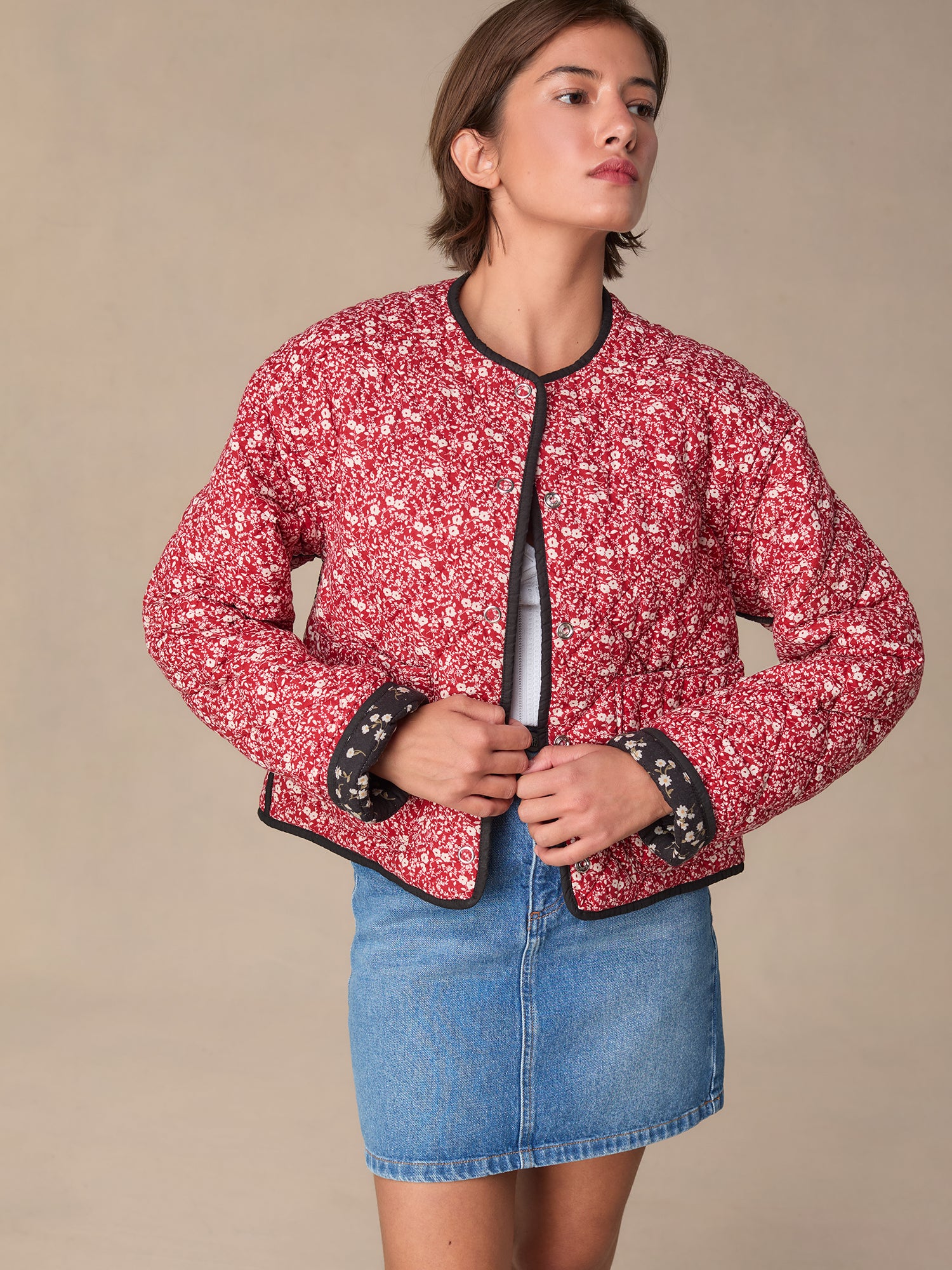 Reversible short jacket in quilted boutis Rouje