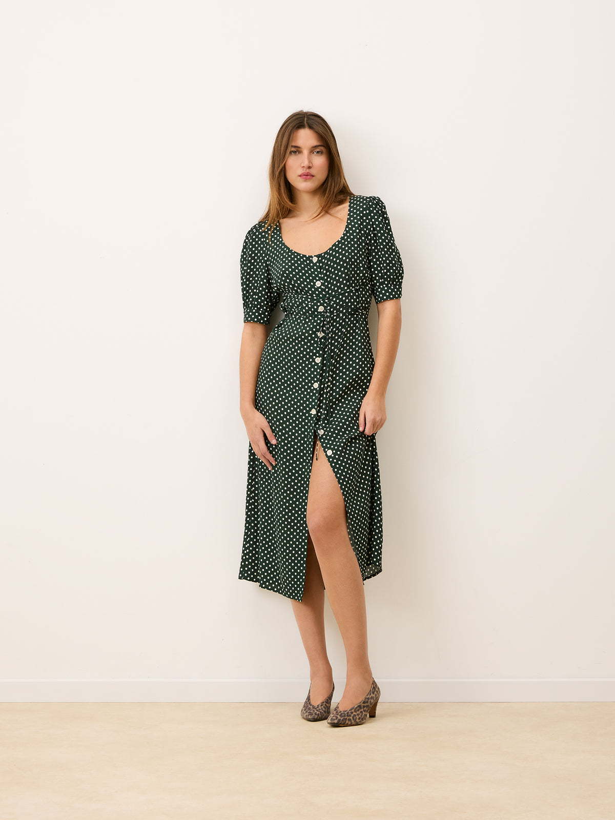 Rouje - JULIA dress - Polkadot fluid jersey buttoned dress - Green - 34 Rouje - JULIA dress - Polkadot fluid jersey buttoned dress - Green - 34