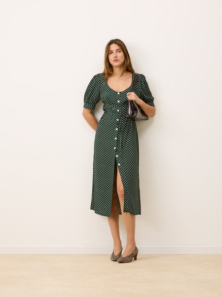 Rouje - JULIA dress - Polkadot fluid jersey buttoned dress - Green - 34