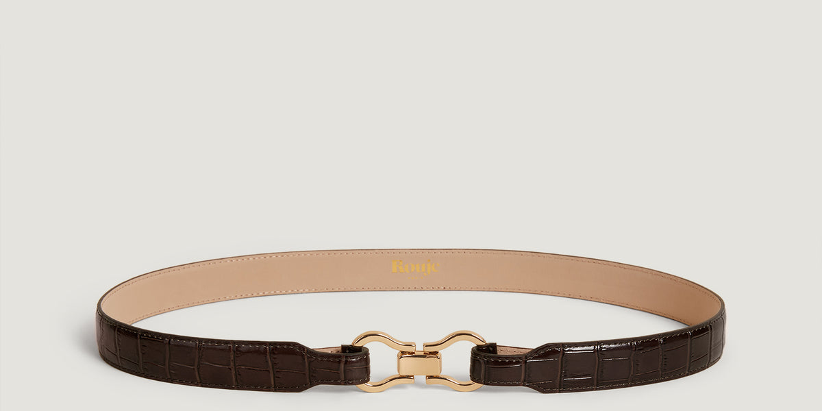 Croco chocolate leather belt | Rouje display picture 2