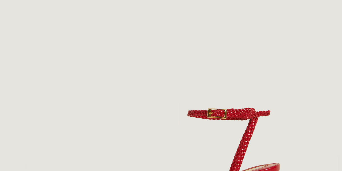 Red heeled sandals in woven leather Rouje - Main Image