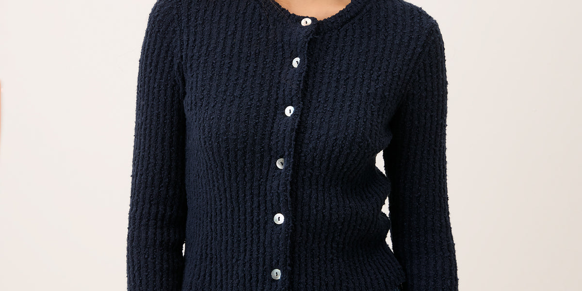 ttt_msw 25aw Layered knit cardigan(NAVY) Navy long-sleeved 