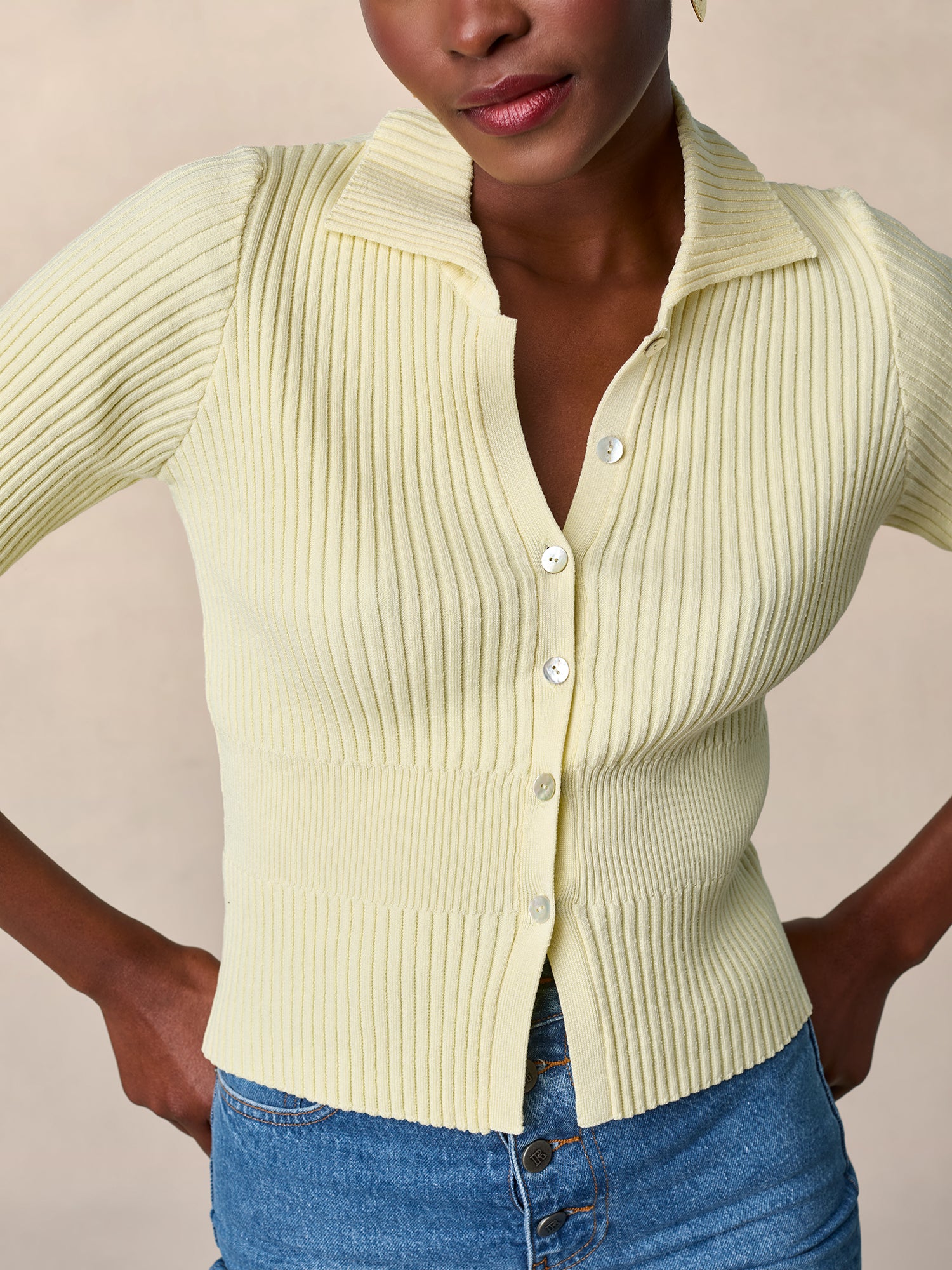 Polo-style cardigan in ribbed jersey | Rouje