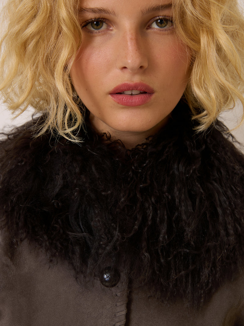 LYS taupe suede jacket, detail of pockets by Rouje