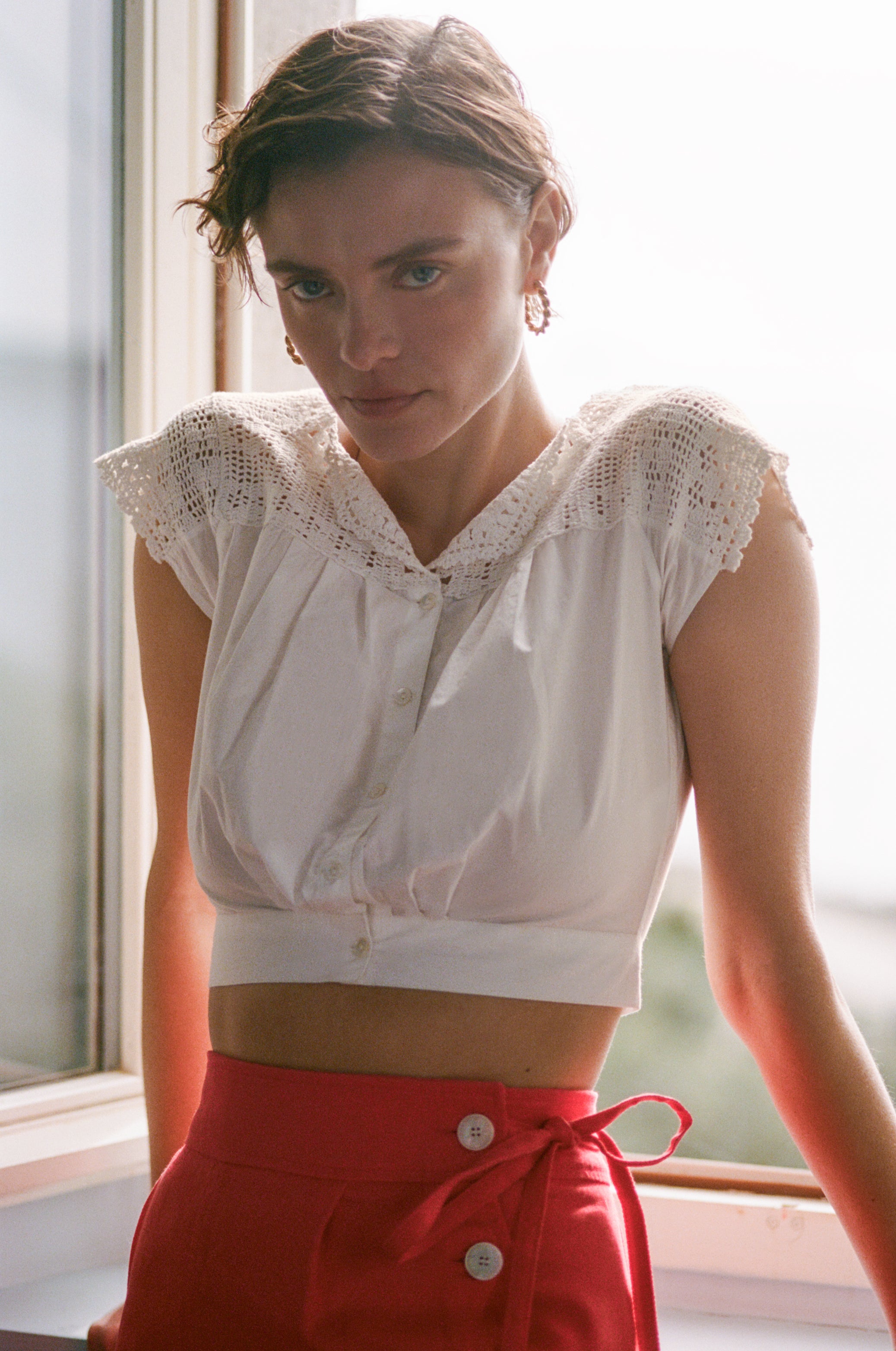 Top Femme Col Carré Manches Courtes - Tissu Côtelé Stretch - Coupe Slim - T-shirt Mignon D'été - 8