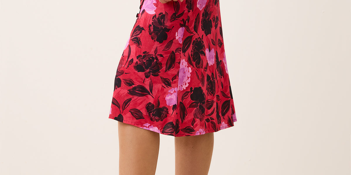 Red floral print midi skirt – Maggie | Rouje