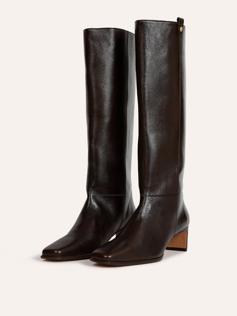 MAYFAIR ebony aged leather boots, back view by Rouje