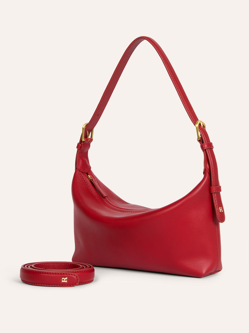 MINUIT red leather soft bag, side view by Rouje