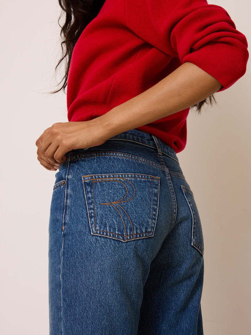 BOTZARIS indigo stone straight-leg jeans, side view by Rouje