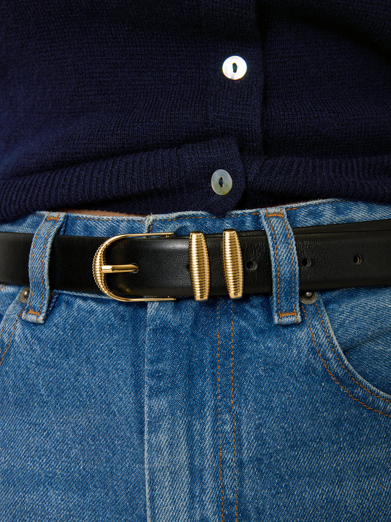 SOUPIR black leather wide belt, detail by Rouje