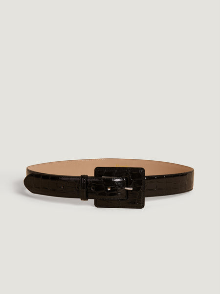 Black belt in croco-like leather | Rouje display picture 3