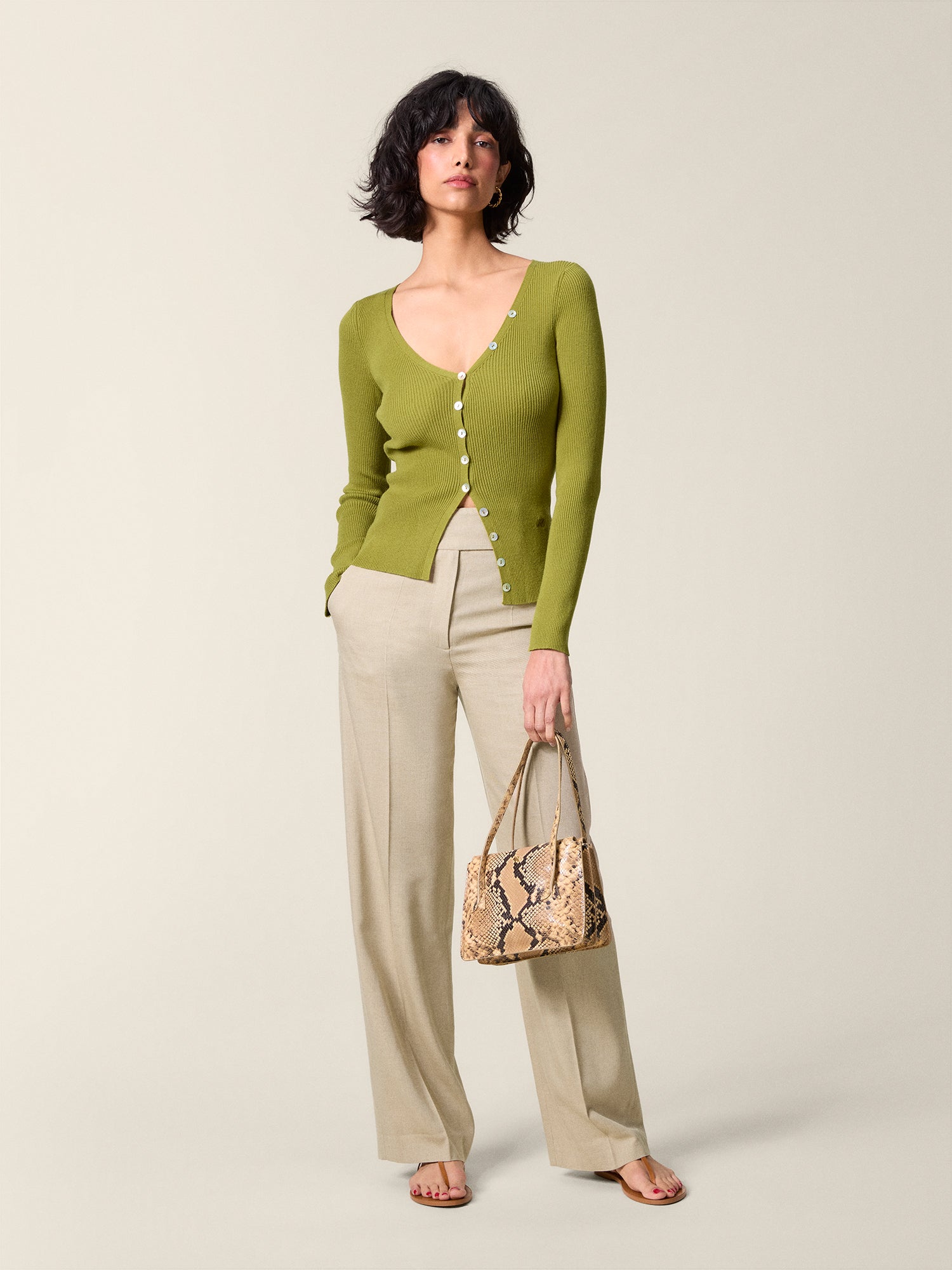 Natural python-like leather handbag | Rouje