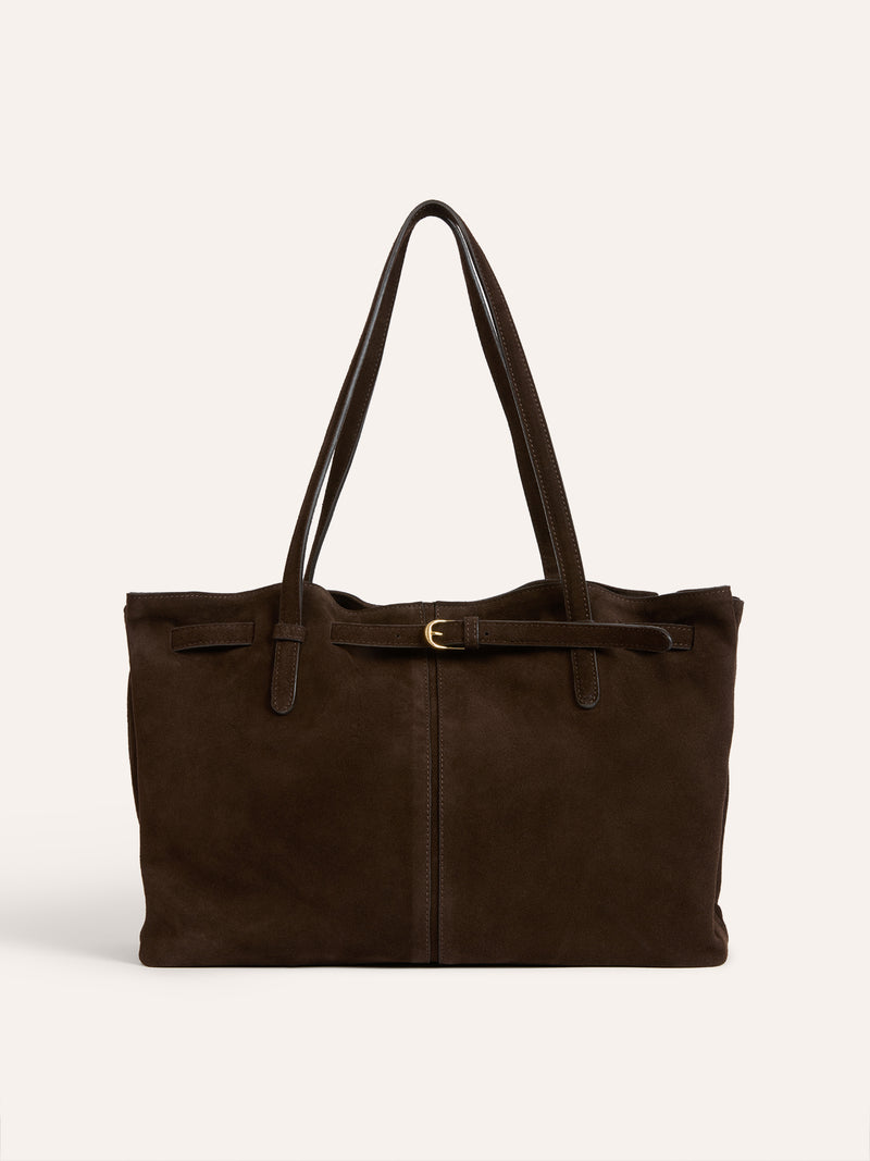 POETE ebony suede large bag, front view by Rouje