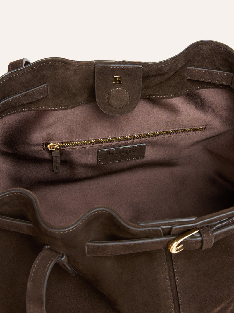 POETE ebony suede large bag, side view by Rouje