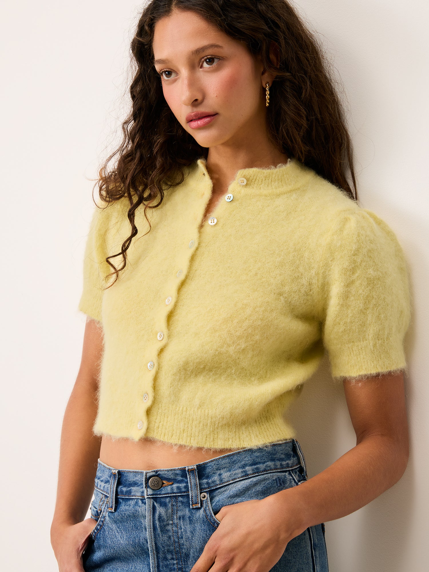 Lemon puff-sleeve cropped cardigan – Abelina | Rouje