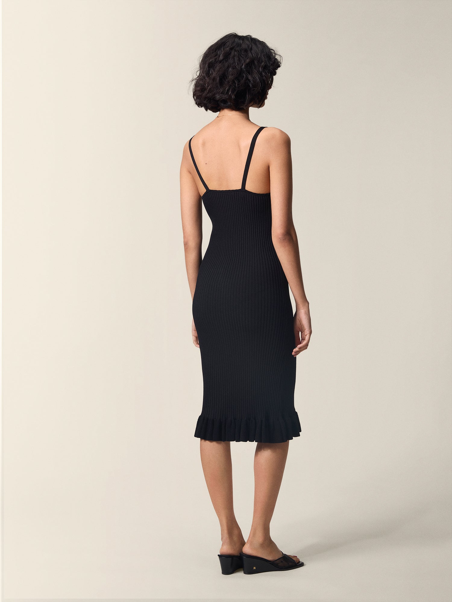 Roseline black midi dress for women, back view.