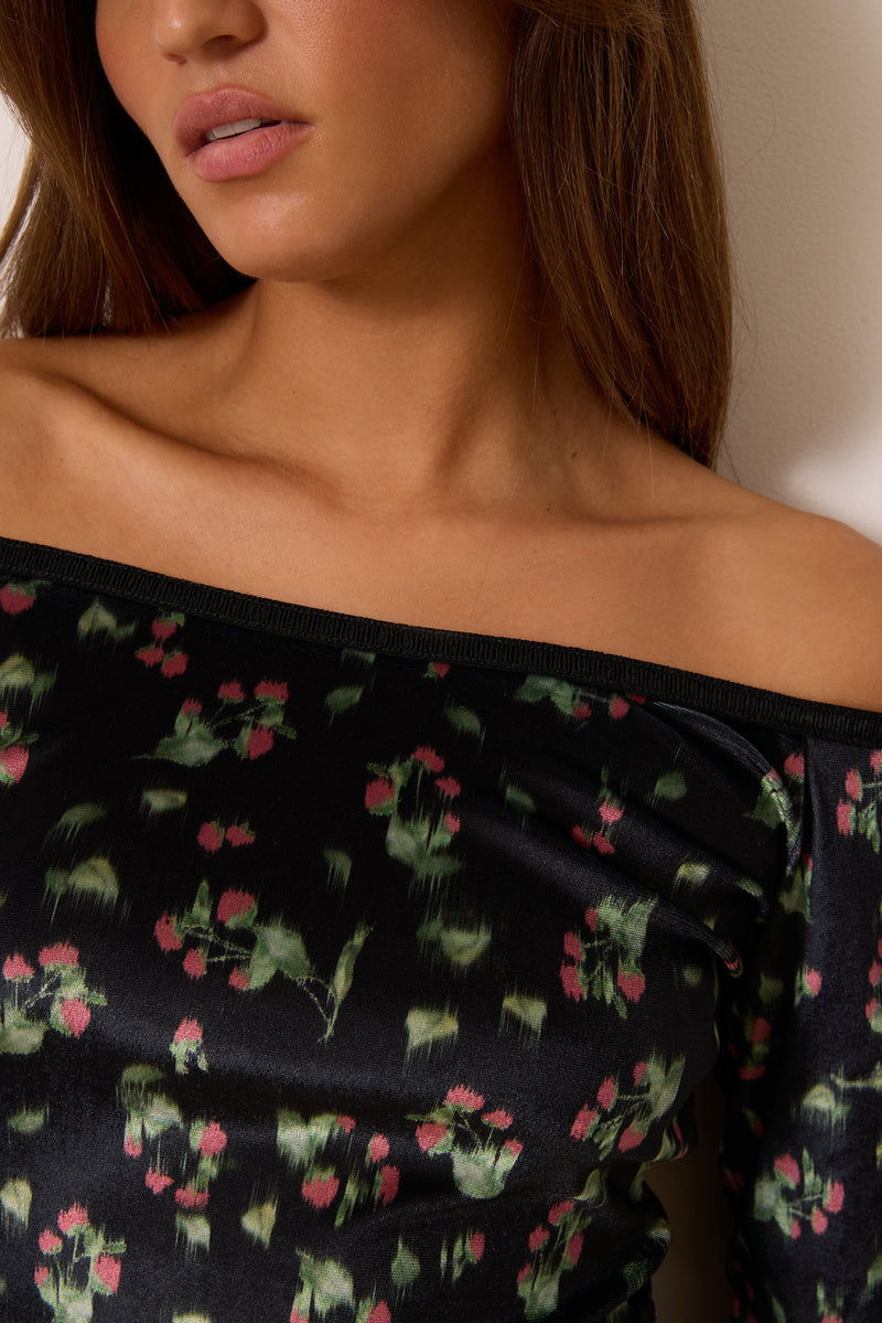 TERRY black Floral Mirage print long-sleeve top, flat packshot by Rouje