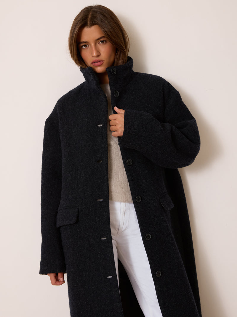 TOMMASO anthracite wool long coat, back view by Rouje [collection:606018699592]