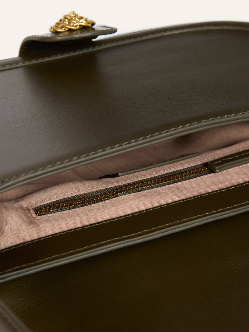 TROQUET large khaki leather bag, flat packshot by Rouje