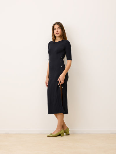 rouje knit dress Rouje - MILA Dress - Chocolate mid-length jumper Dress with buttons - Brown